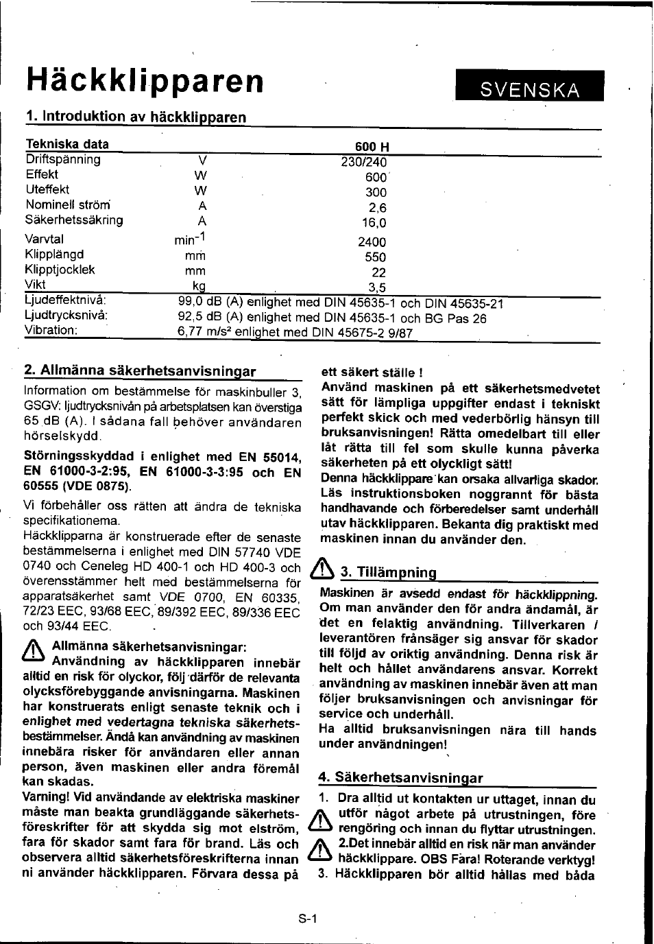 Häckklipparen, Svenska | Husqvarna 600H User Manual | Page 54 / 54