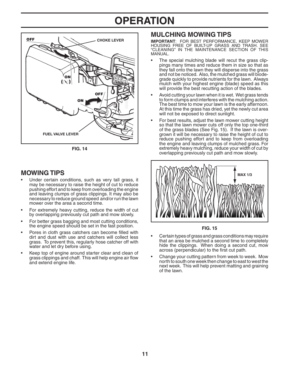 Operation, Mulching mowing tips, Mowing tips | Husqvarna 55C21HV User Manual | Page 11 / 24