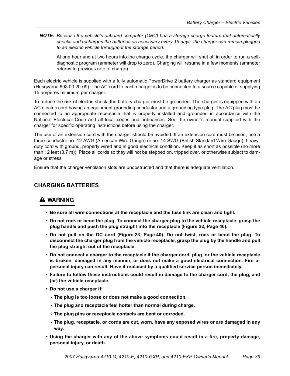 Charging batteries | Husqvarna HUV4210-G User Manual | Page 41 / 60