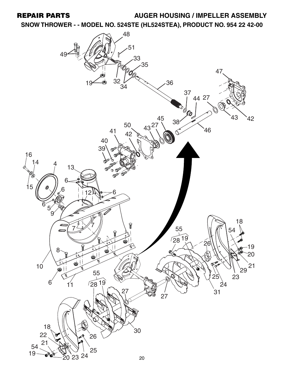 Repair parts, Auger housing/ impeller | Husqvarna 524STE User Manual | Page 20 / 32