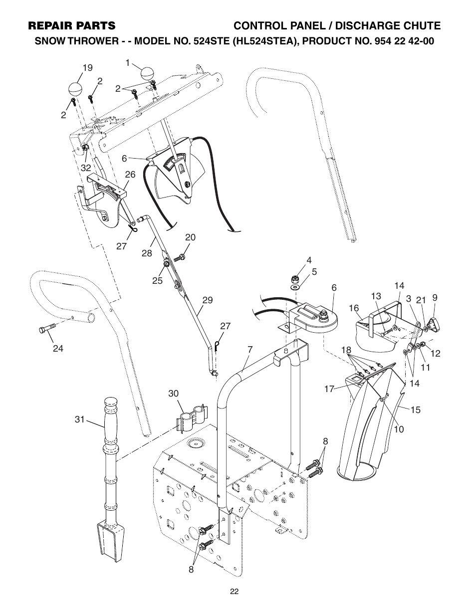 Control panel/ discharge chute | Husqvarna 524STE User Manual | Page 22 / 32