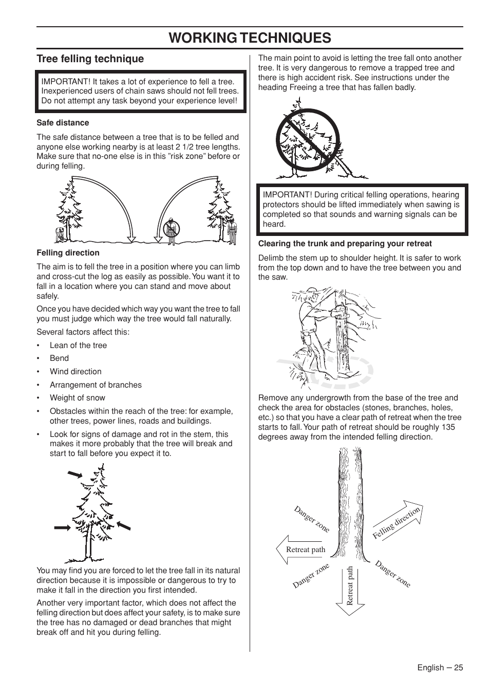 Tree felling technique, Working techniques | Husqvarna 1152353-95 User Manual | Page 25 / 44