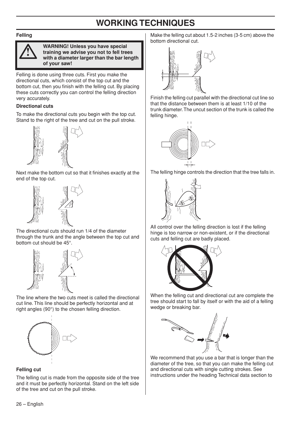 Working techniques | Husqvarna 1152353-95 User Manual | Page 26 / 44