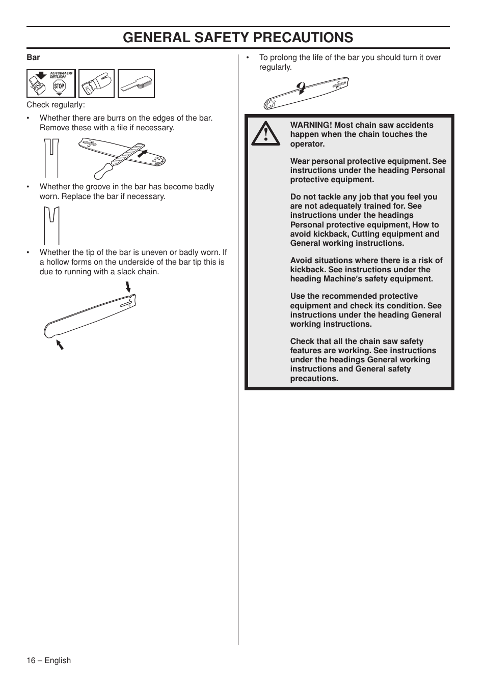 General safety precautions | Husqvarna 445e TrioBrake User Manual | Page 16 / 84