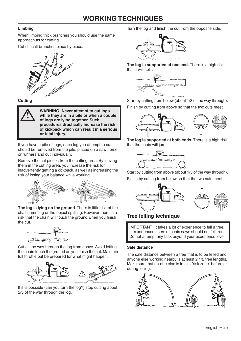 Tree felling technique, Working techniques | Husqvarna 445e TrioBrake User Manual | Page 25 / 84