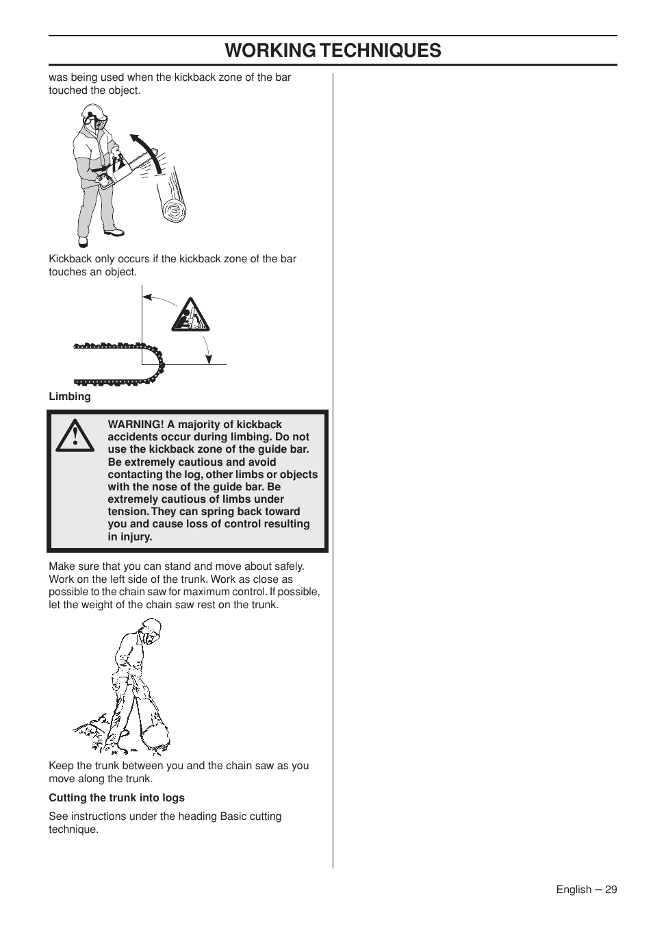 Working techniques | Husqvarna 445e TrioBrake User Manual | Page 29 / 84