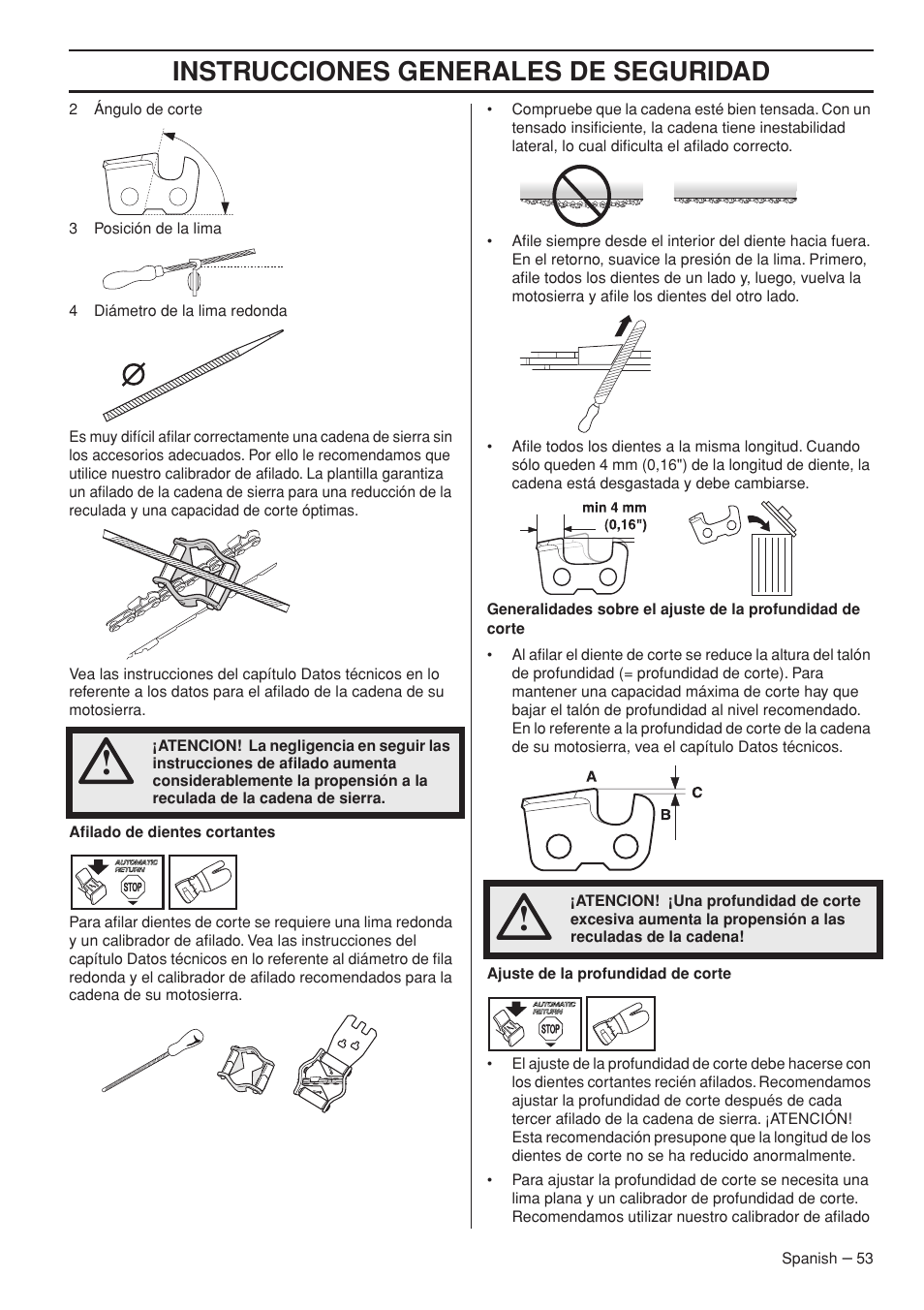 Instrucciones generales de seguridad | Husqvarna 445e TrioBrake User Manual | Page 53 / 84