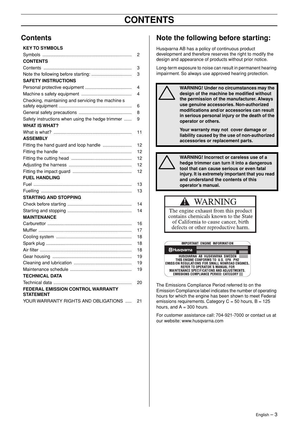 Husqvarna 325HDA55 User Manual | Page 3 / 22