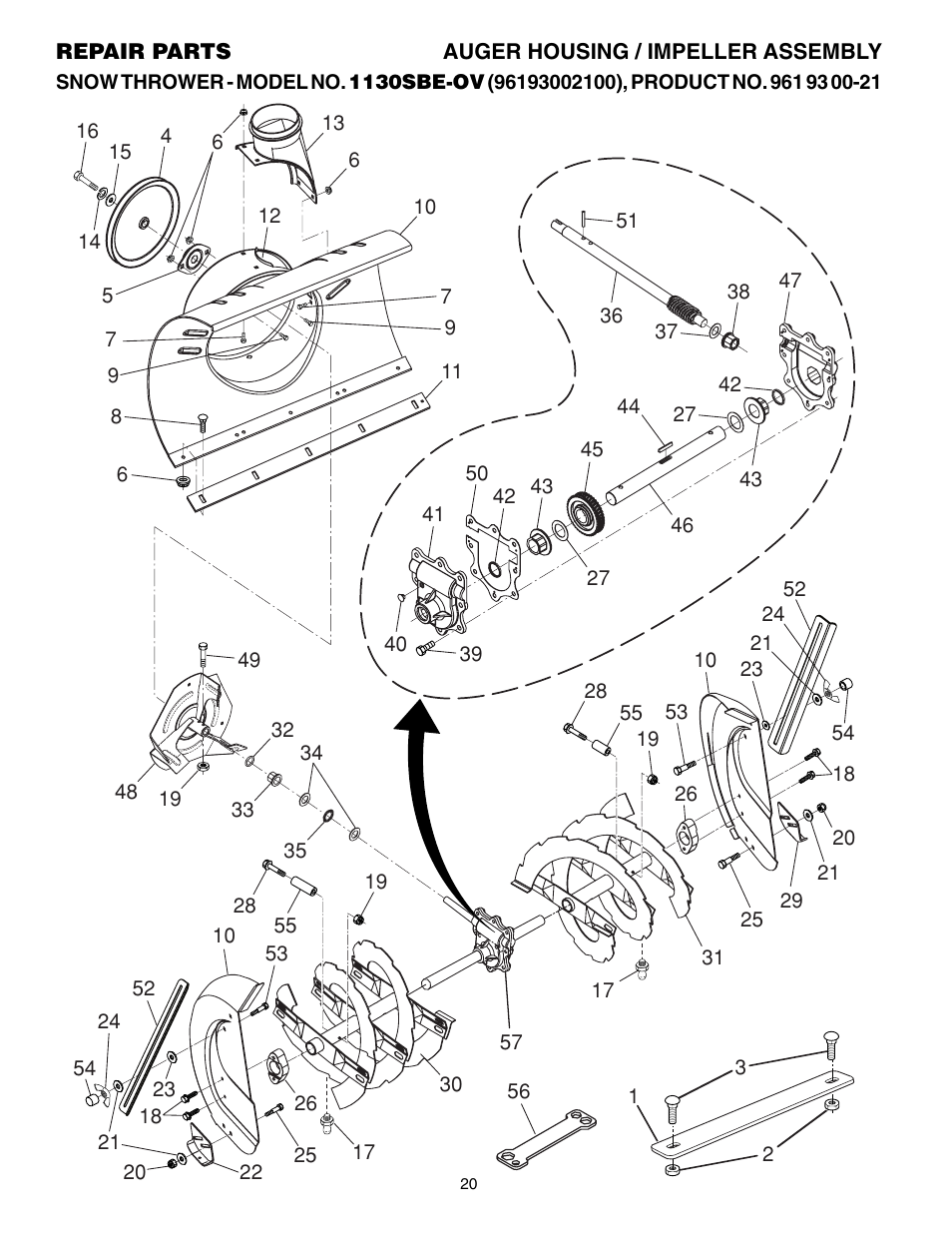 Repair parts, Auger/ impeller | Husqvarna 1130SBE-OV User Manual | Page 20 / 32