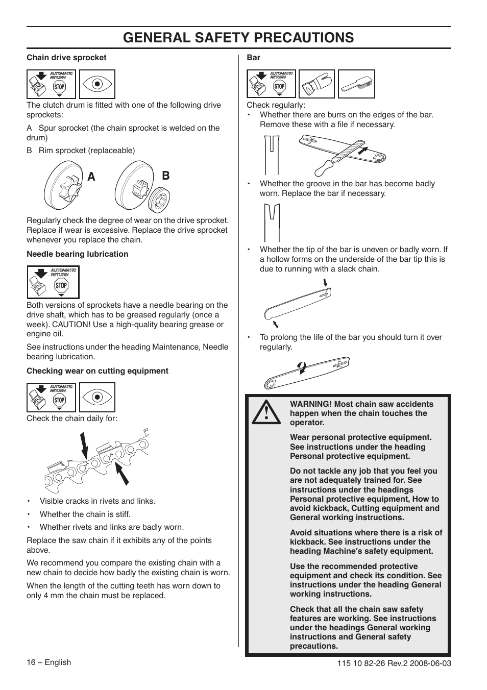 General safety precautions | Husqvarna 440e User Manual | Page 16 / 44