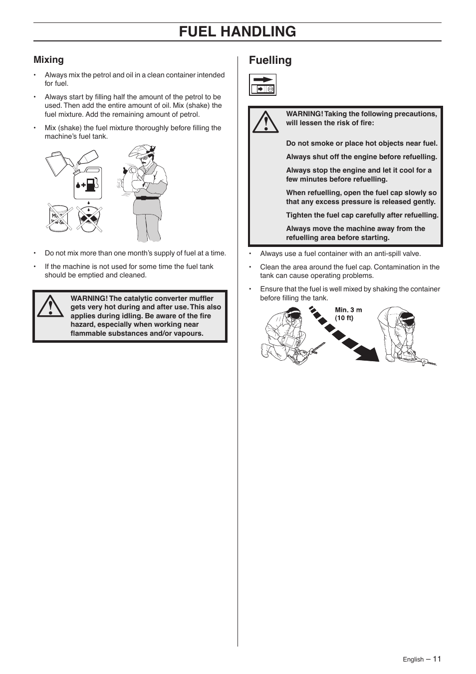 Mixing, Fuelling, Fuel handling | Husqvarna 325HS75X Series User Manual | Page 11 / 24