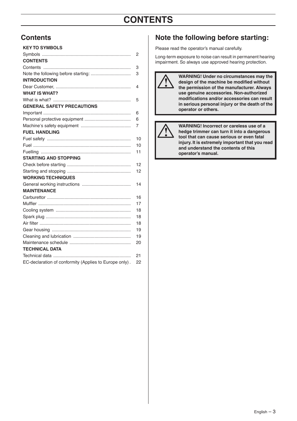 Husqvarna 325HS75X Series User Manual | Page 3 / 24