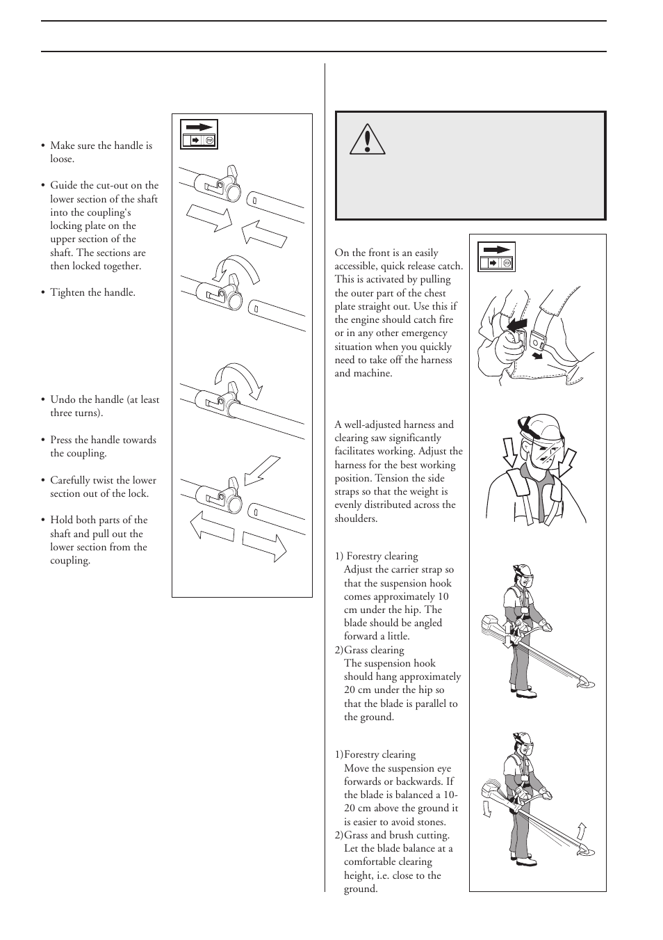 Assembly, Adjusting the harness and clearing saw | Husqvarna 232R User Manual | Page 20 / 30