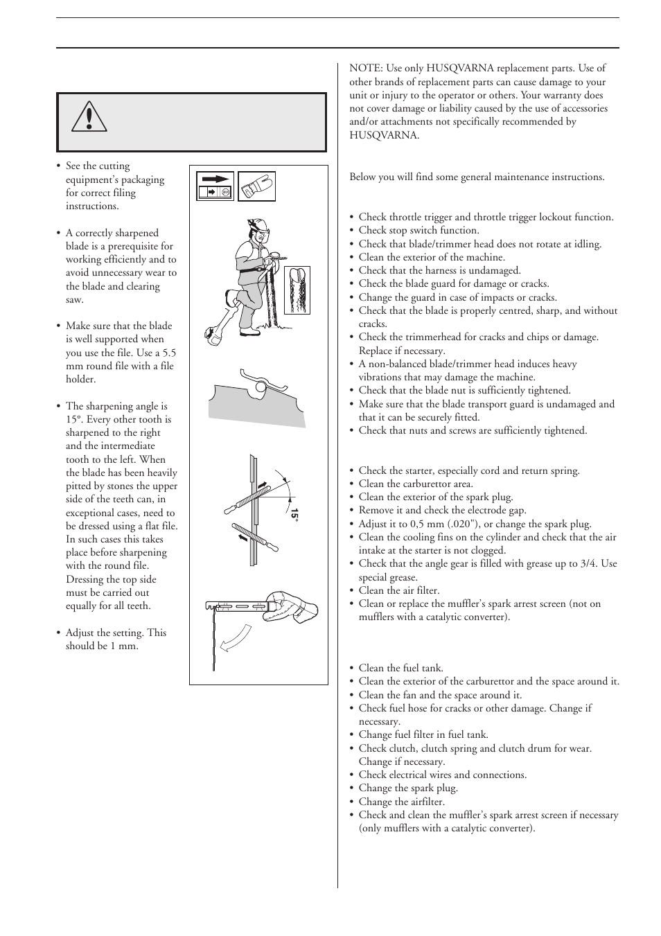 Maintenance, Maintenance schedule, Sharpening the clearing blade | Husqvarna 232R User Manual | Page 27 / 30