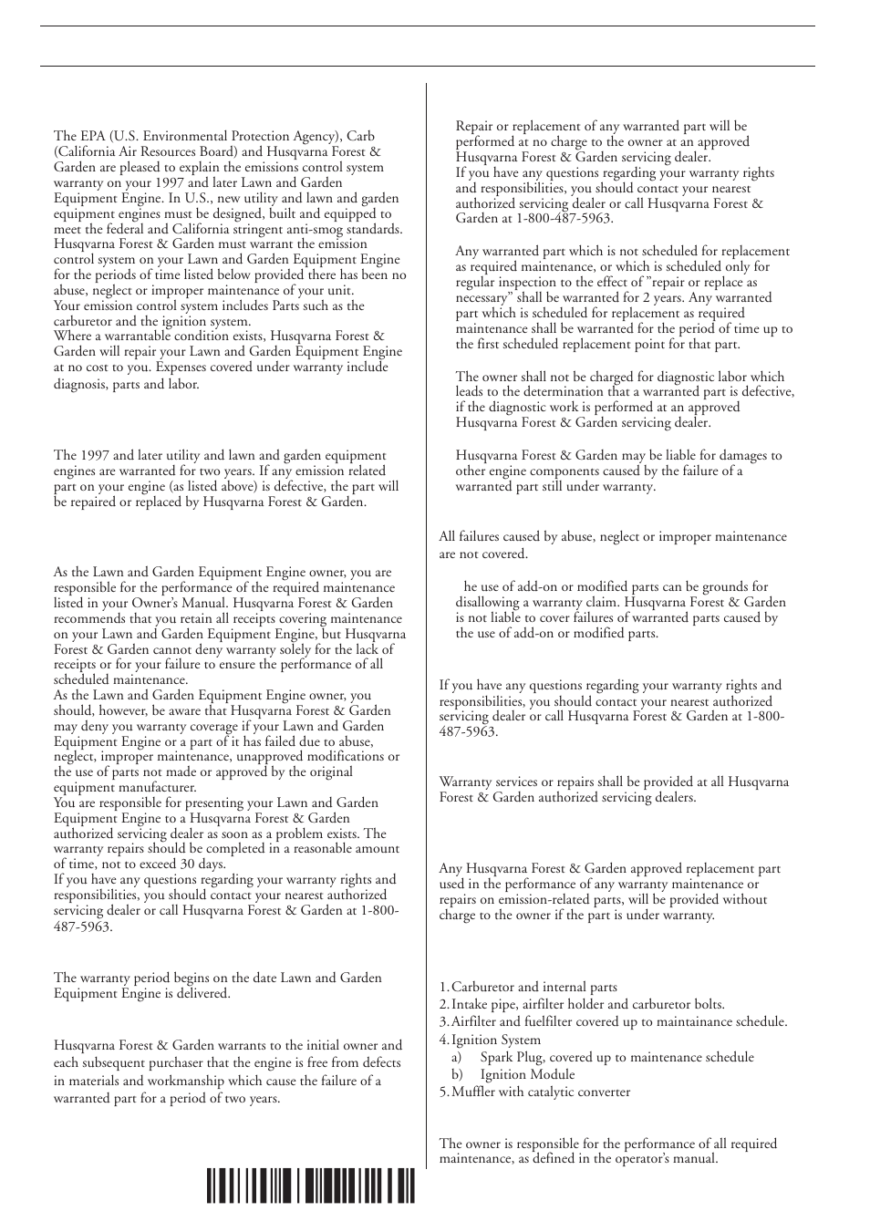 2|o¶5, Your warranty rights and obligations | Husqvarna 232R User Manual | Page 30 / 30