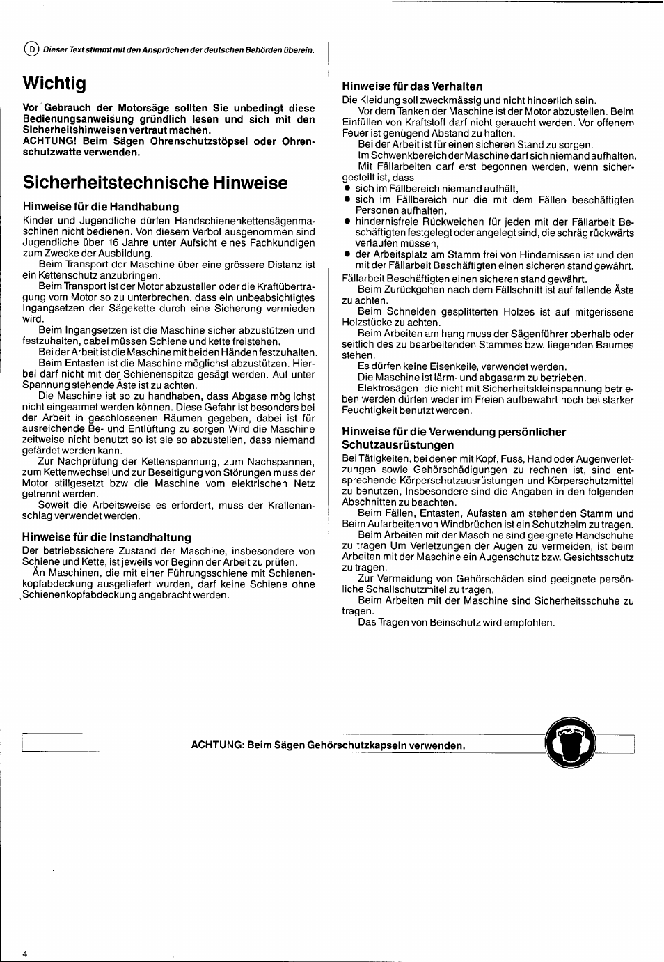 Hinweise für das verhaiten, Wichtig, Sicherheitstechnische hinweise | Husqvarna 2101xp User Manual | Page 4 / 42