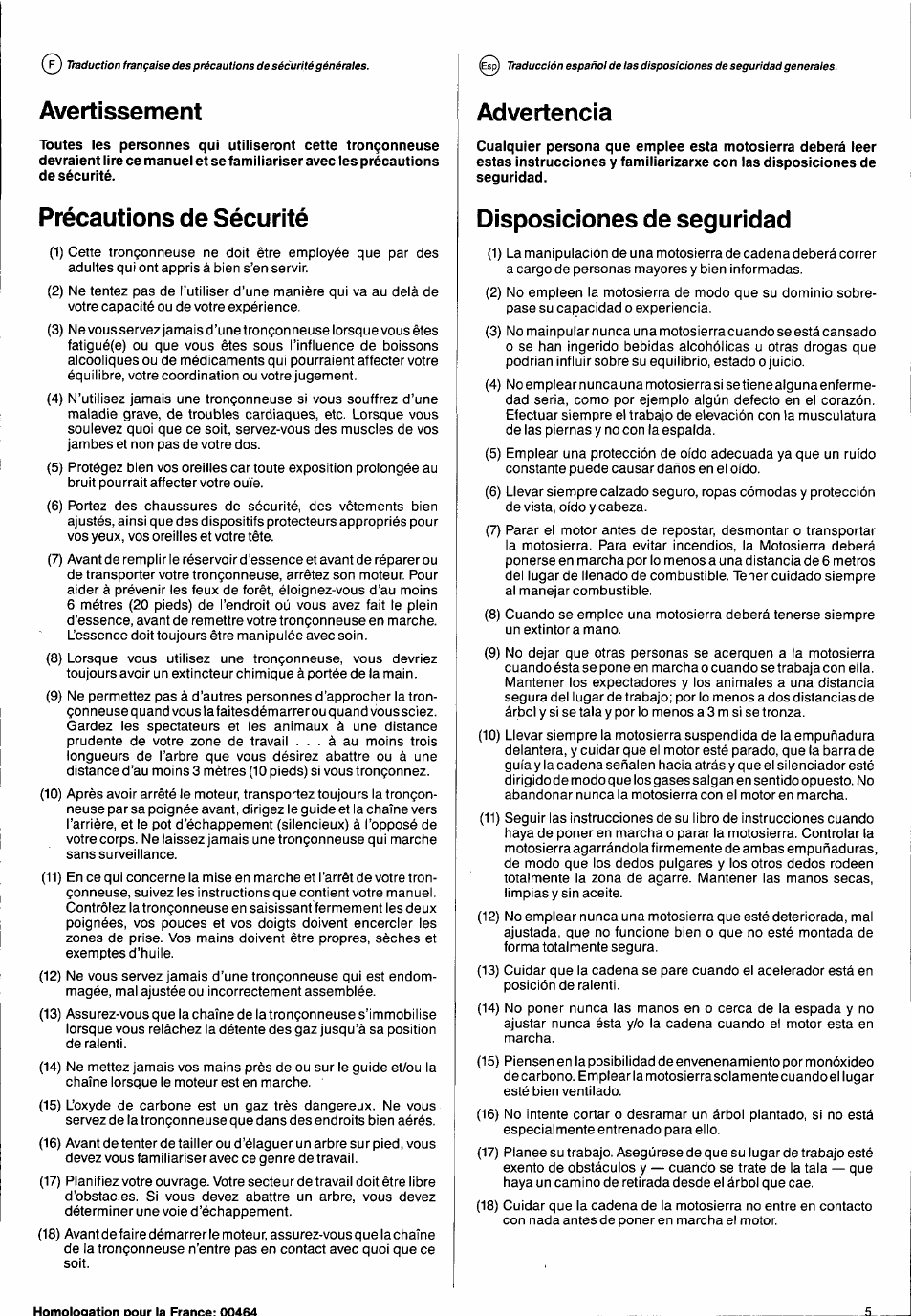 Avertissement, Précautions de sécurité, Advertencia | Disposiciones de seguridad | Husqvarna 2101xp User Manual | Page 5 / 42
