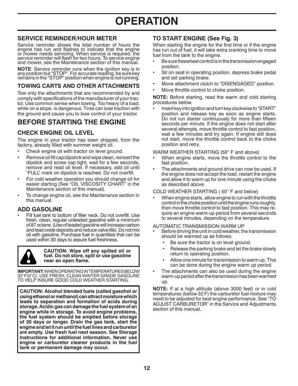 Operation, Before starting the engine | Husqvarna 532 42 20-50_R1 User Manual | Page 12 / 45