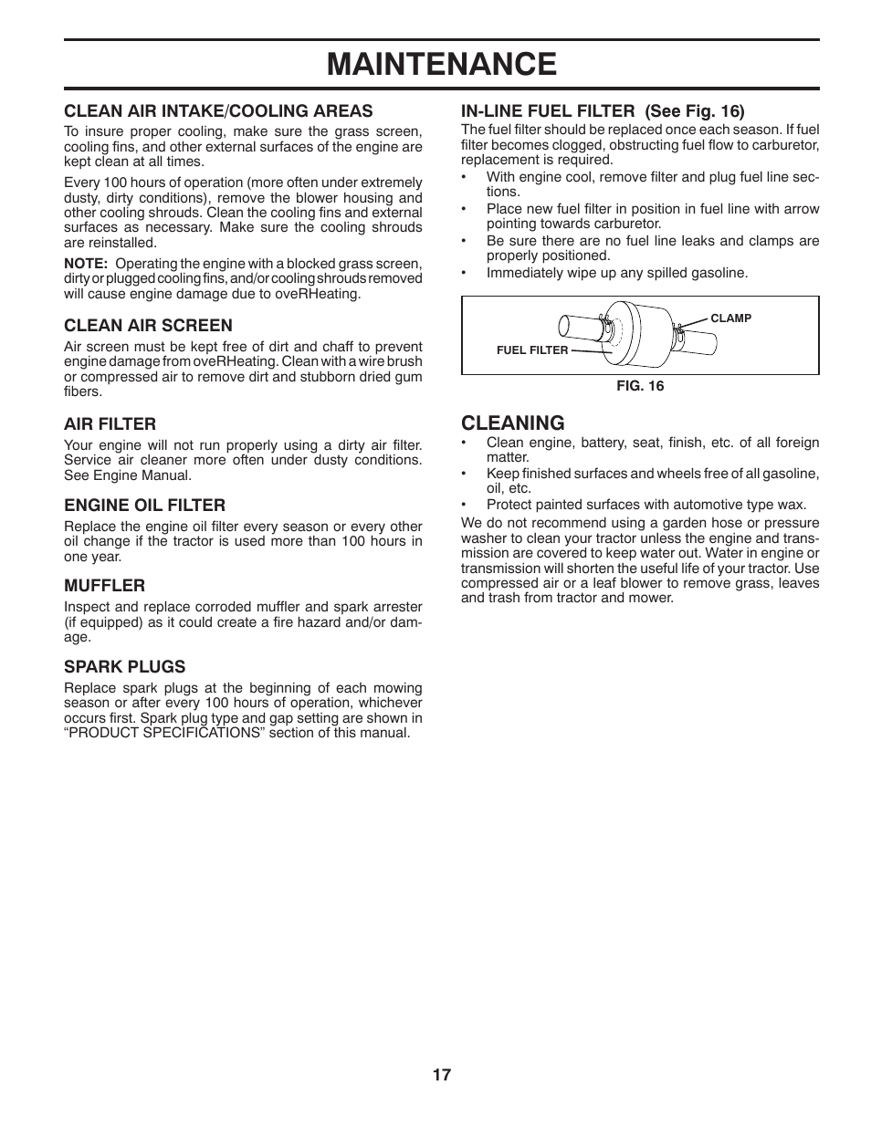 Maintenance, Cleaning | Husqvarna 532 42 20-50_R1 User Manual | Page 17 / 45