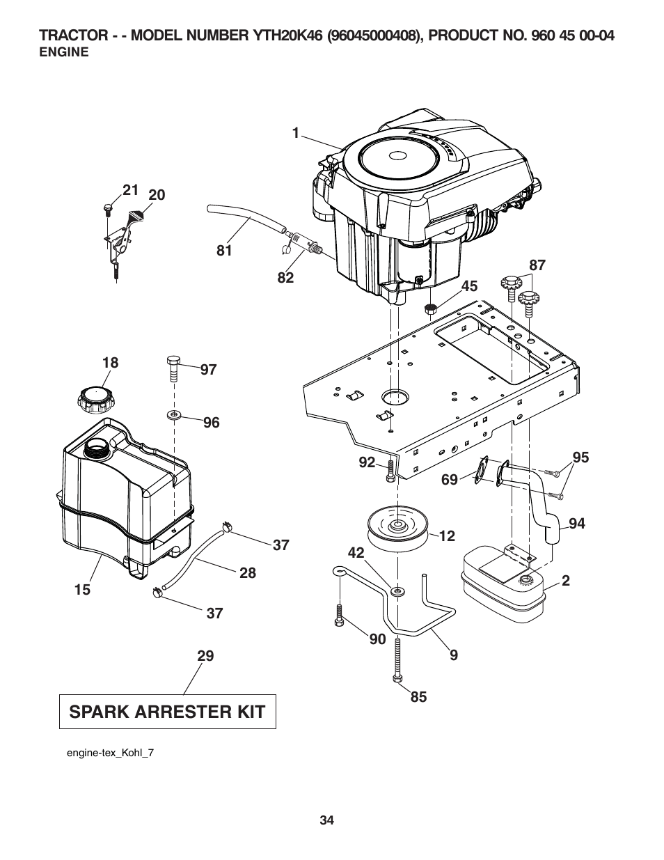 Engine, Spark arrester kit | Husqvarna 532 42 20-50_R1 User Manual | Page 34 / 45