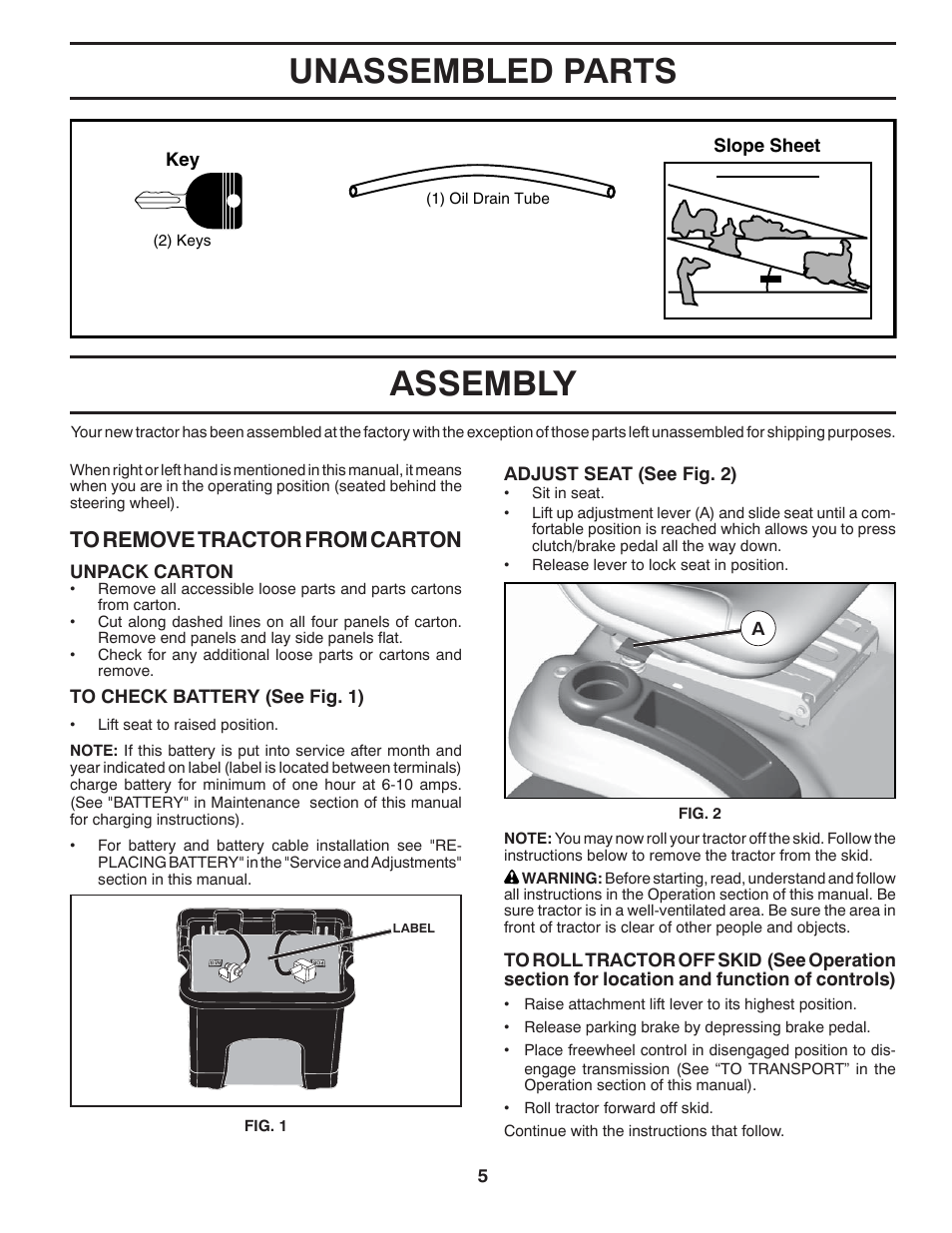 Assembly, Unassembled parts | Husqvarna 532 42 20-50_R1 User Manual | Page 5 / 45