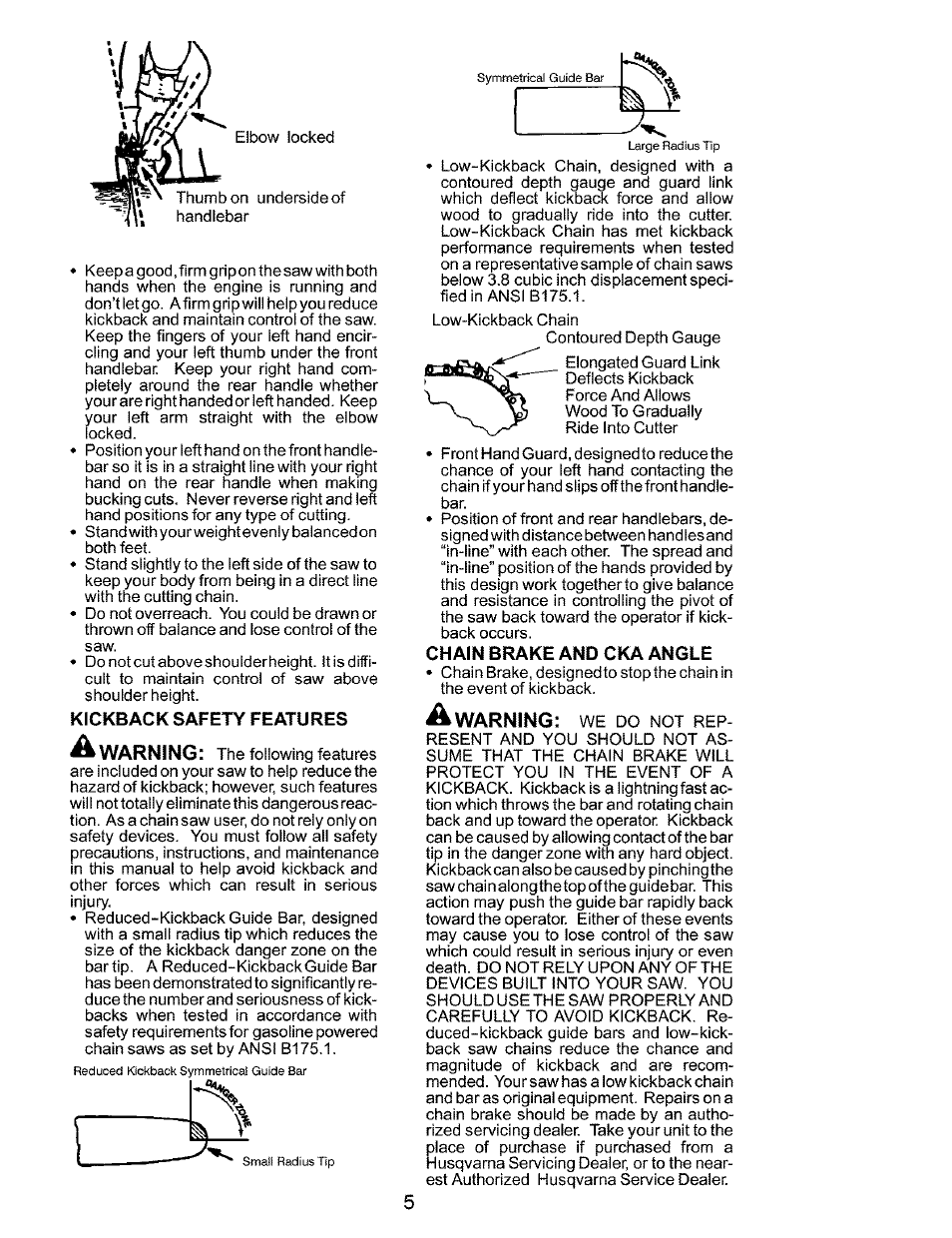 Kickback safety features, Chain brake and cka angle | Husqvarna 141 EN User Manual | Page 5 / 18