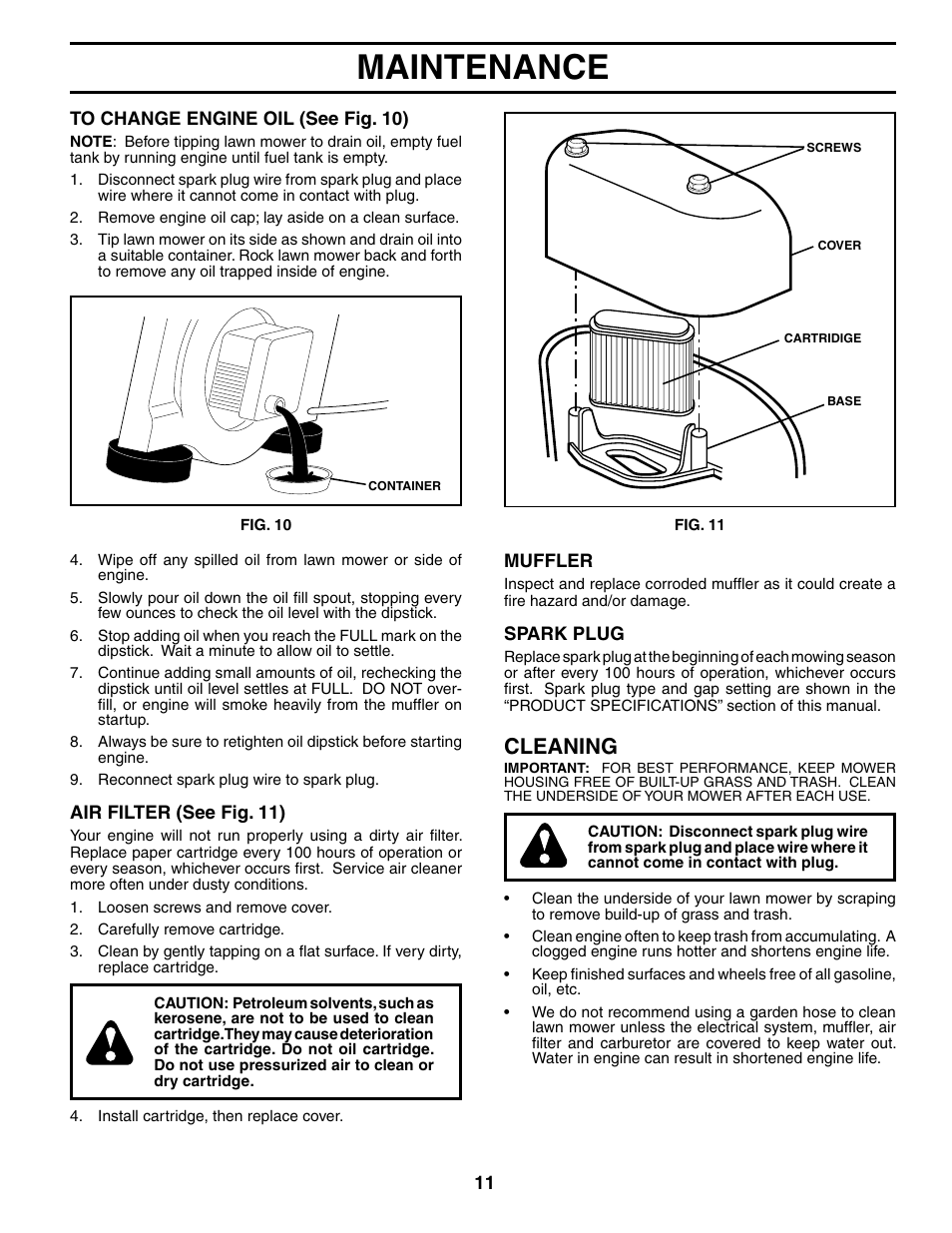 Maintenance, Cleaning | Husqvarna 7021CM User Manual | Page 11 / 18
