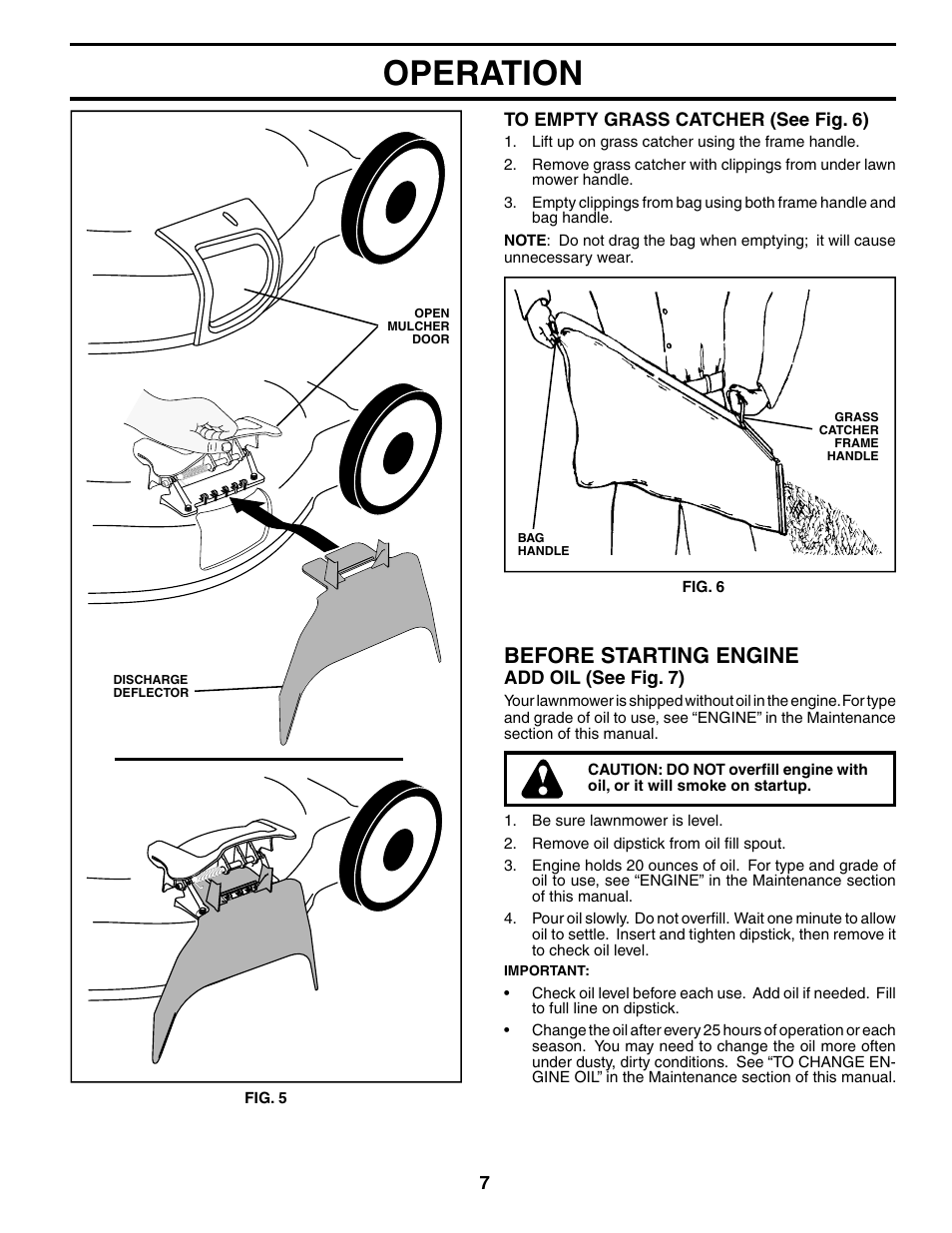 Operation, Before starting engine | Husqvarna 7021CM User Manual | Page 7 / 18