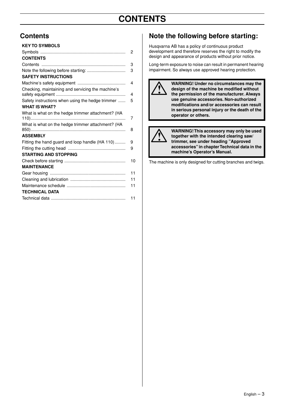 Husqvarna HA 110 User Manual | Page 3 / 13