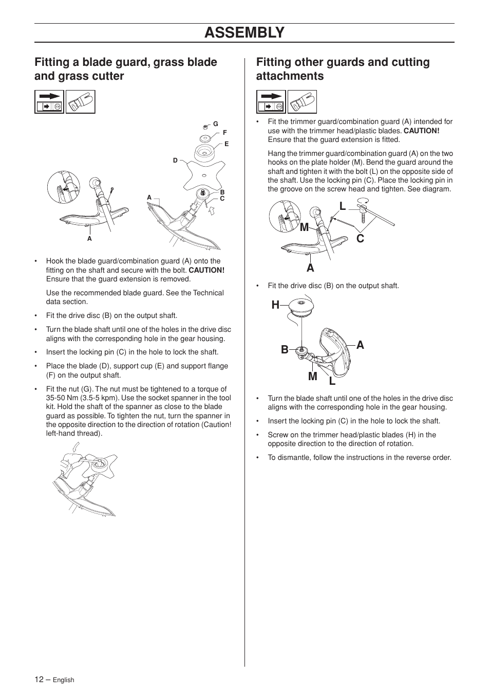 Fitting other guards and cutting attachments, Assembly | Husqvarna 335RJ User Manual | Page 12 / 32