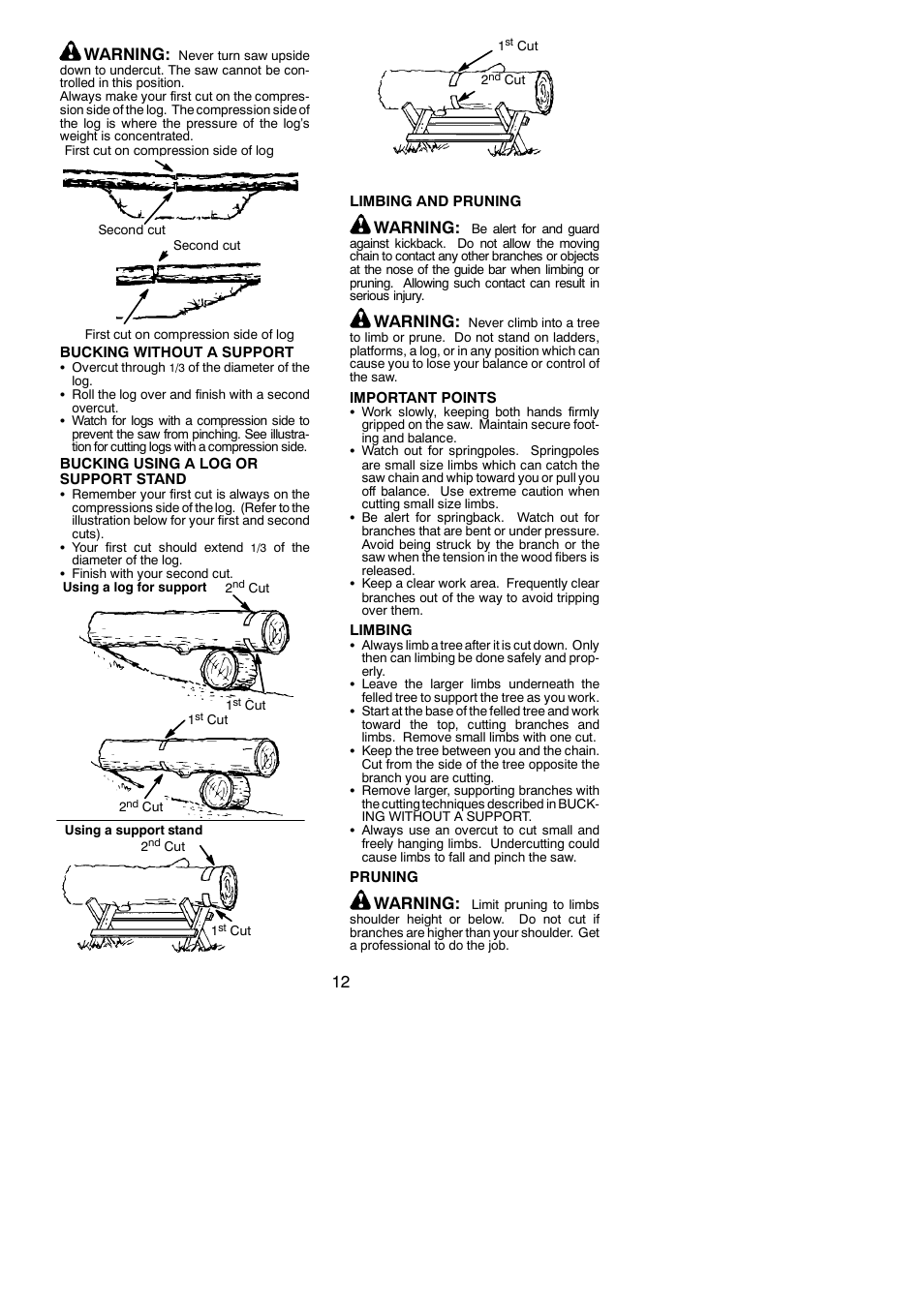 12 warning, Warning | Husqvarna 142 User Manual | Page 12 / 18