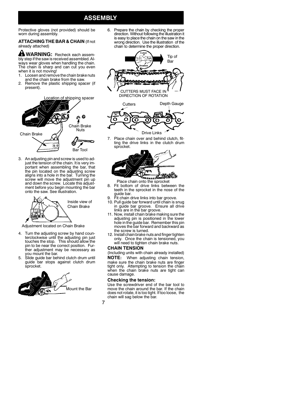 Assembly, Warning | Husqvarna 142 User Manual | Page 7 / 18