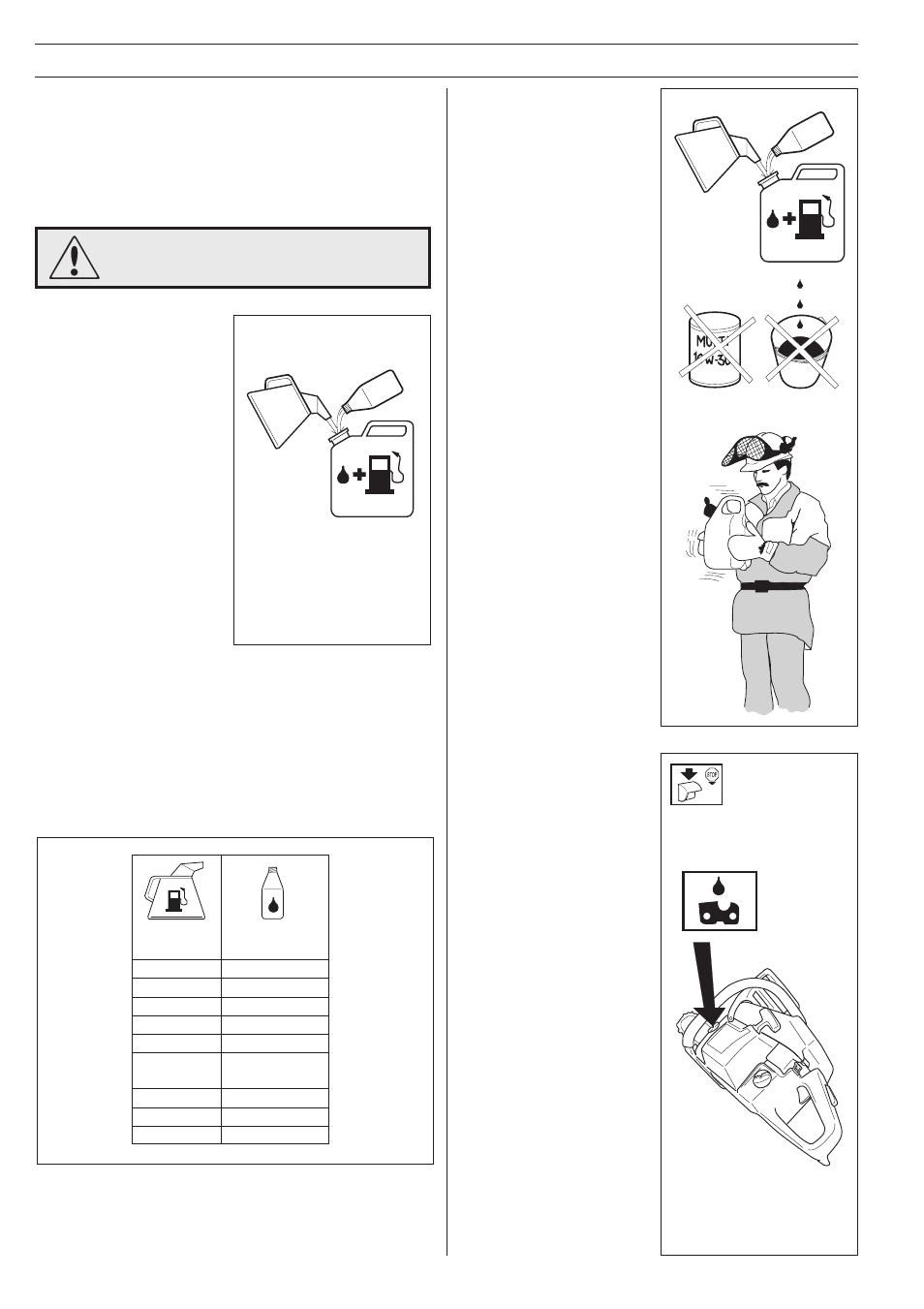 Fuel handling, Fuelmix, Chain oil | Gasoline, Two-stroke oil, Mixing | Husqvarna 340 User Manual | Page 26 / 36