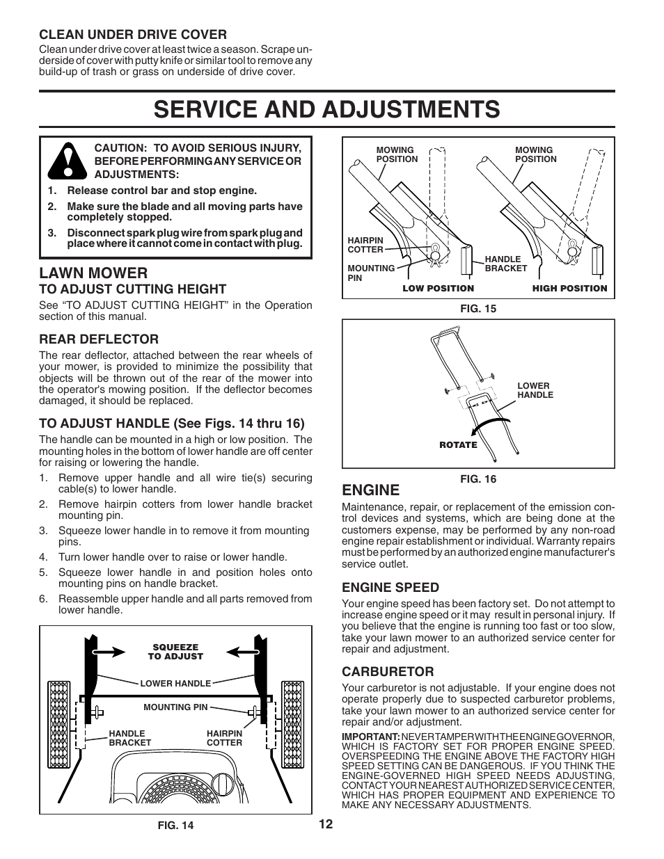 Service & adjustments, Service and adjustments, Lawn mower | Engine | Husqvarna 7021P User Manual | Page 12 / 19