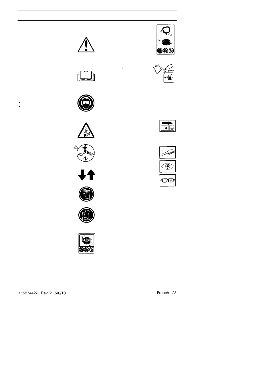 Explication des symboles, Symboles | Husqvarna 124C User Manual | Page 23 / 68
