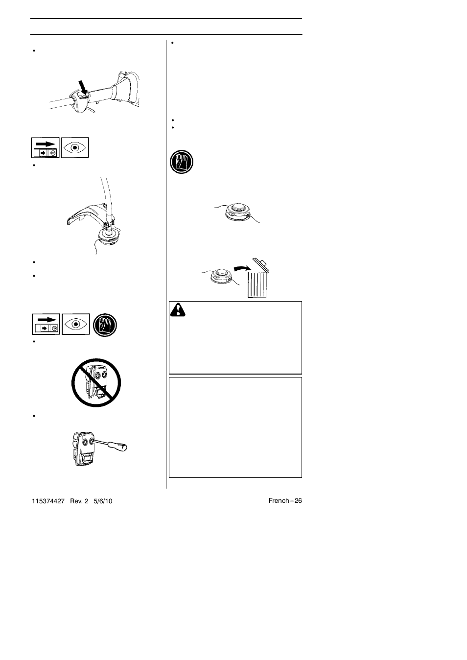 Instructions de sécurité, Avertissement | Husqvarna 124C User Manual | Page 26 / 68
