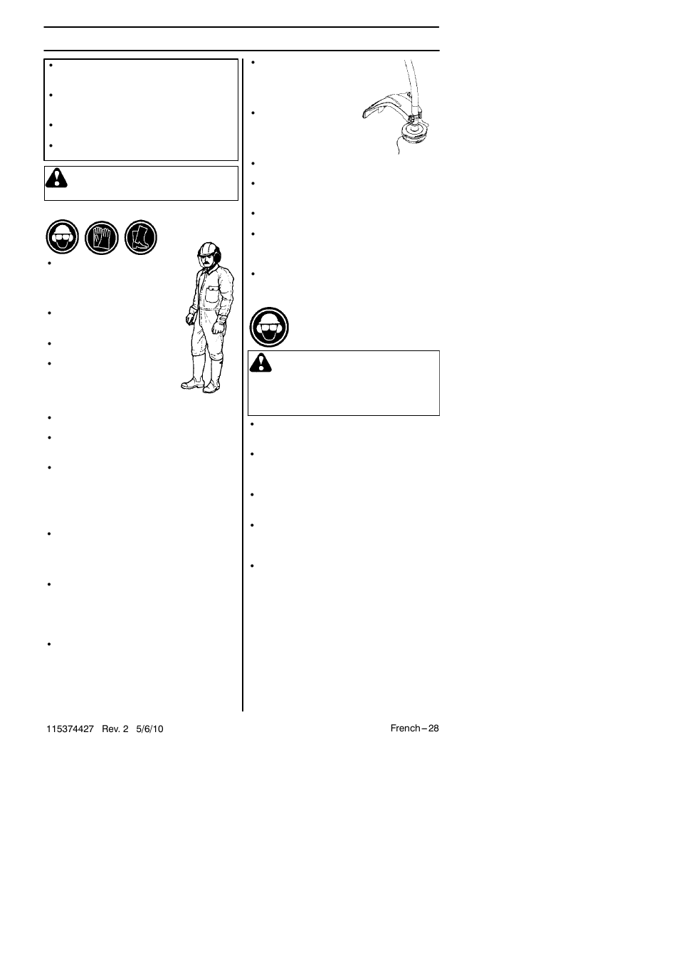 Instructions de sécurité, Avertissement | Husqvarna 124C User Manual | Page 28 / 68