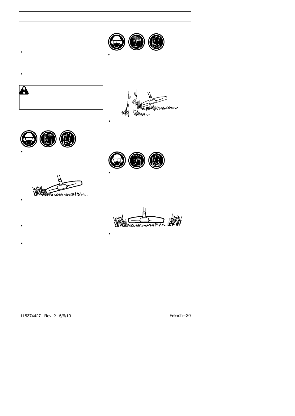Instructions de sécurité, Techniques de travail de base, Avertissement | Husqvarna 124C User Manual | Page 30 / 68