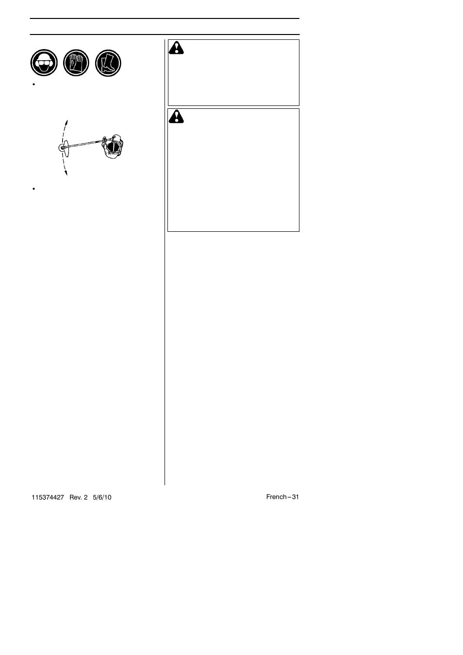 Instructions de sécurité, Avertissement | Husqvarna 124C User Manual | Page 31 / 68