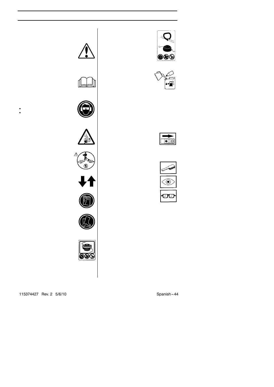 Identificacion de simbolos, Símbolos | Husqvarna 124C User Manual | Page 44 / 68