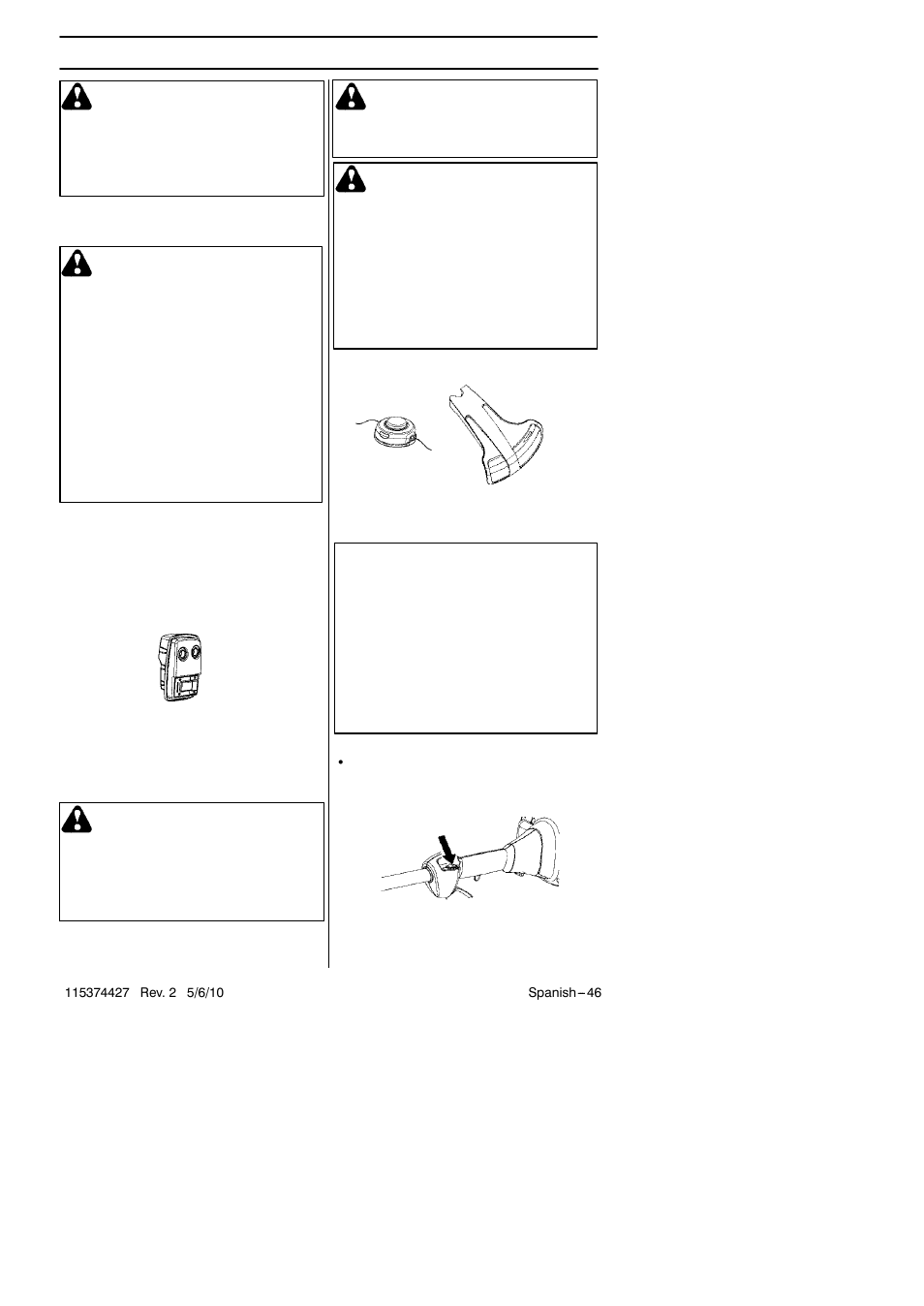 Instrucciones de seguridad, Advertencia | Husqvarna 124C User Manual | Page 46 / 68