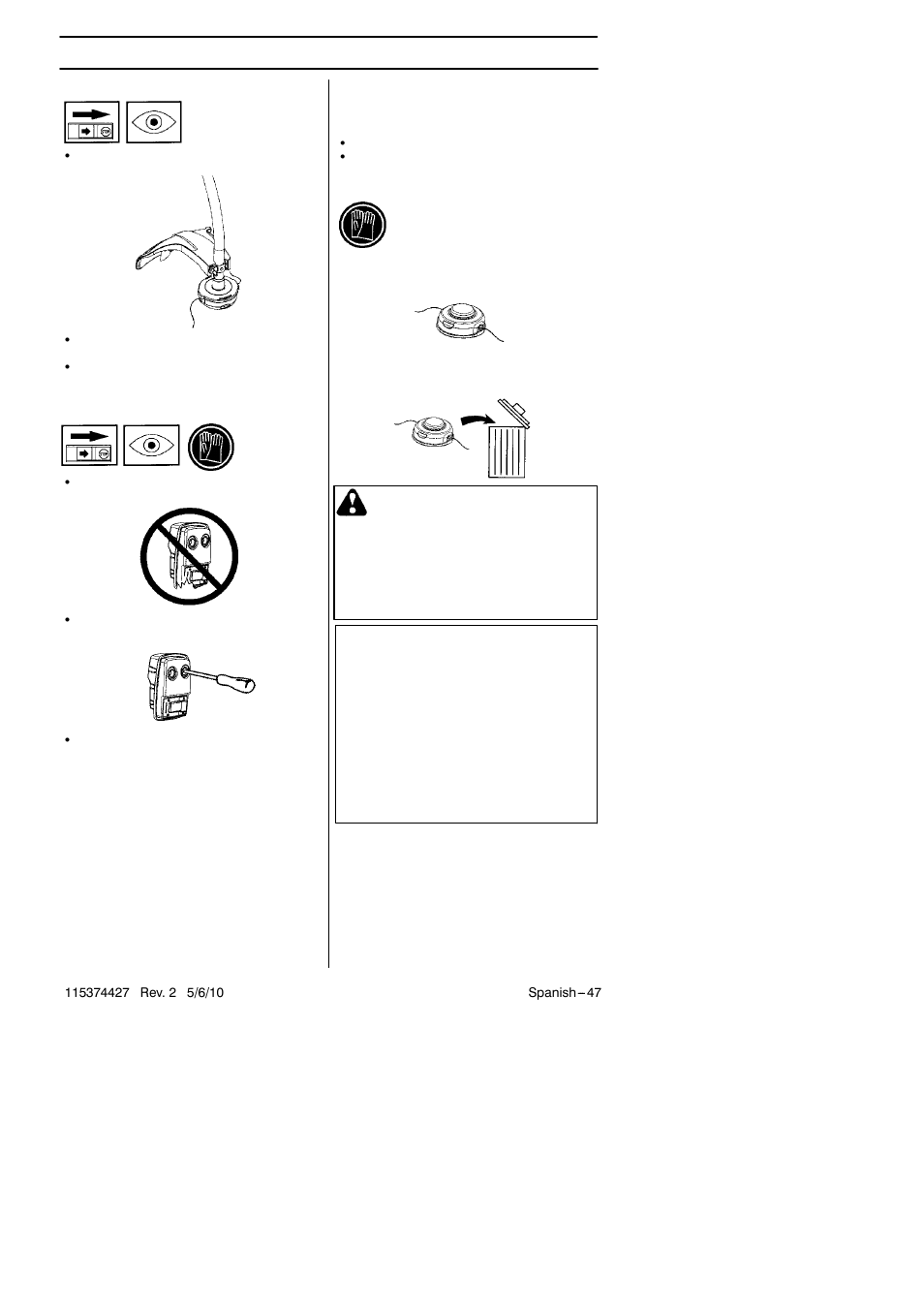 Instrucciones de seguridad, Advertencia | Husqvarna 124C User Manual | Page 47 / 68