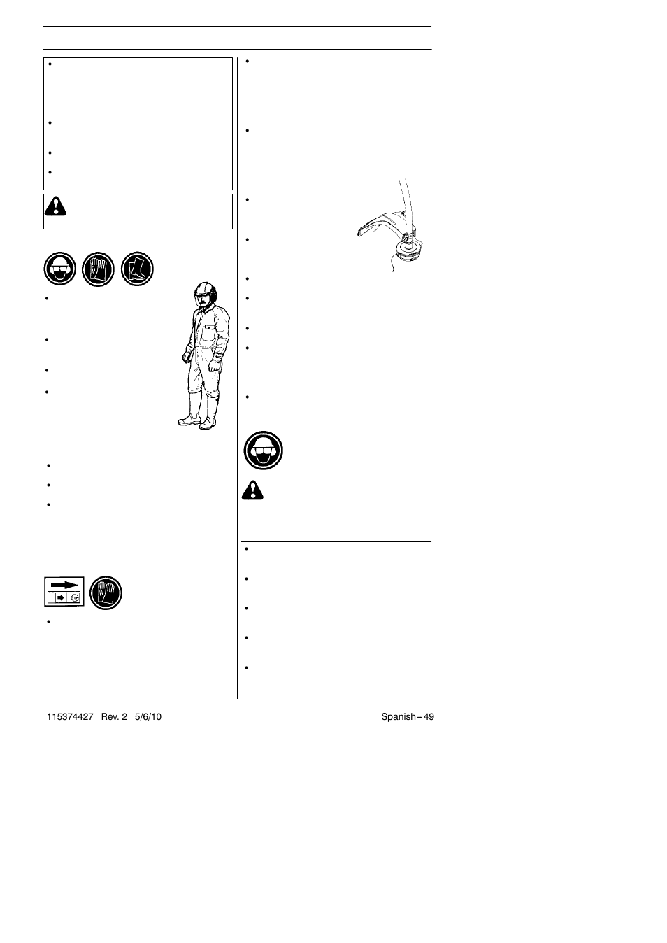 Instrucciones de seguridad, Advertencia | Husqvarna 124C User Manual | Page 49 / 68
