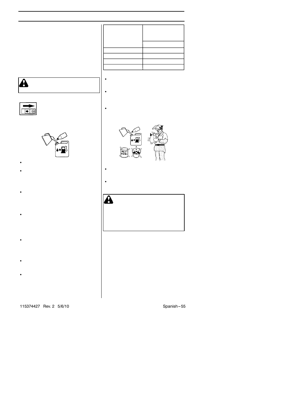 Manipulacion del combustible, Carburante, Advertencia | Husqvarna 124C User Manual | Page 55 / 68