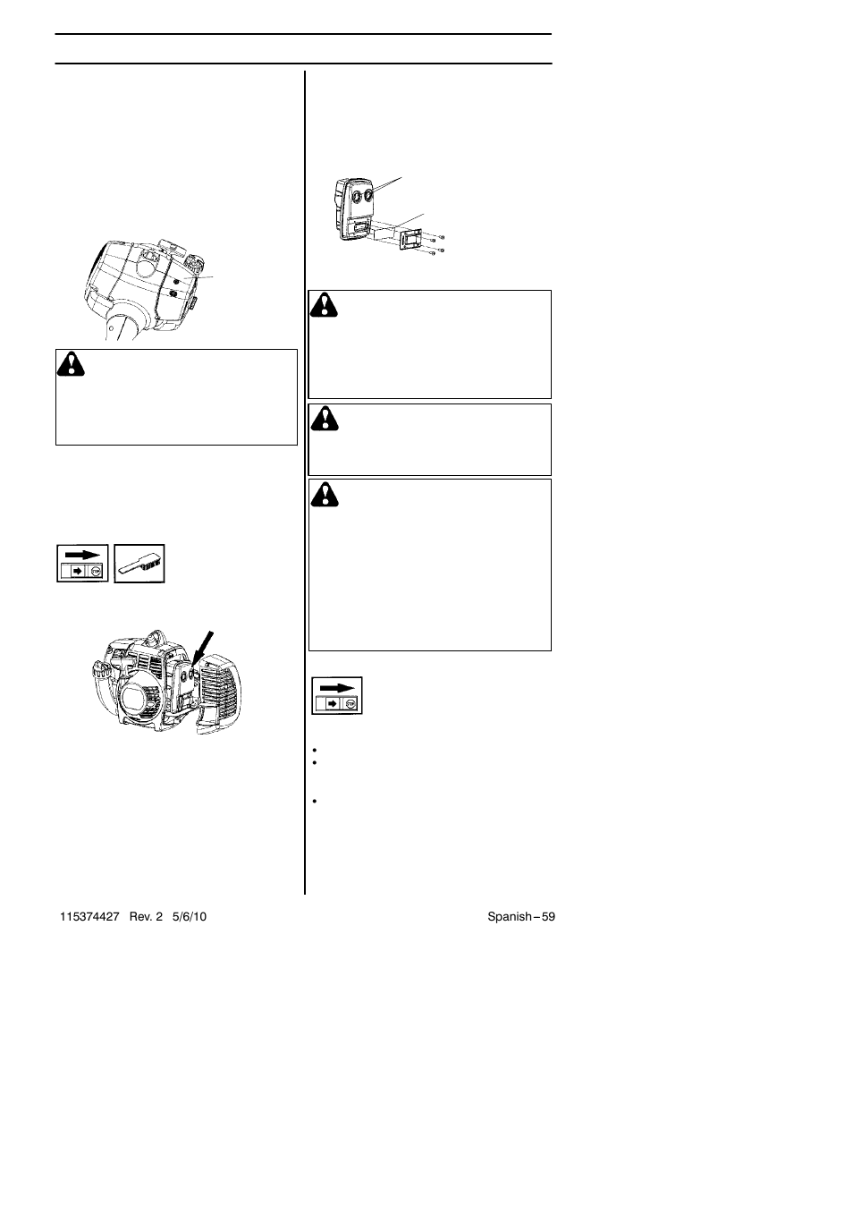 Mantenimiento, Seguridad del aparato y su mantenimiento, Advertencia | Silenciador, Bujía | Husqvarna 124C User Manual | Page 59 / 68