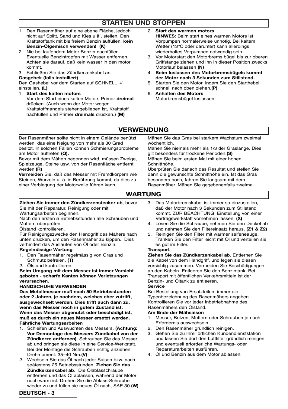 Starten und stoppen, Verwendung, Wartung | Deutsch - 3 | Husqvarna 5118761-06 User Manual | Page 14 / 64