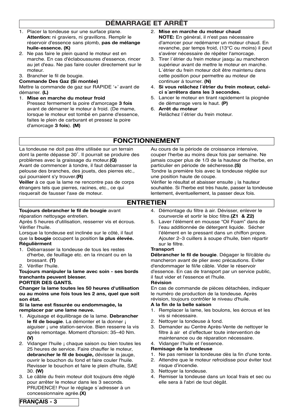 Démarrage et arrêt, Fonctionnement, Entretien | Français - 3 | Husqvarna 5118761-06 User Manual | Page 18 / 64