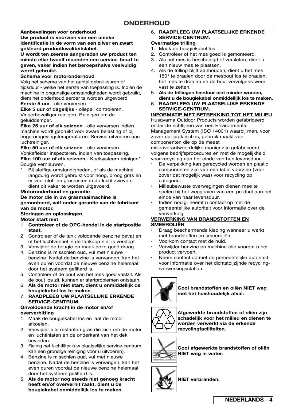 Onderhoud, Nederlands - 4 | Husqvarna 5118761-06 User Manual | Page 23 / 64