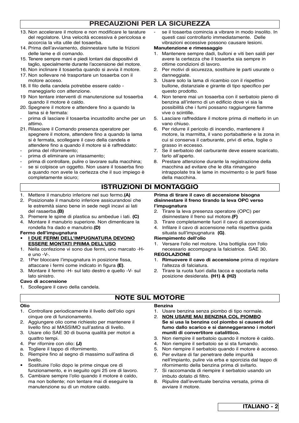 Precauzioni per la sicurezza, Istruzioni di montaggio, Italiano - 2 | Husqvarna 5118761-06 User Manual | Page 49 / 64