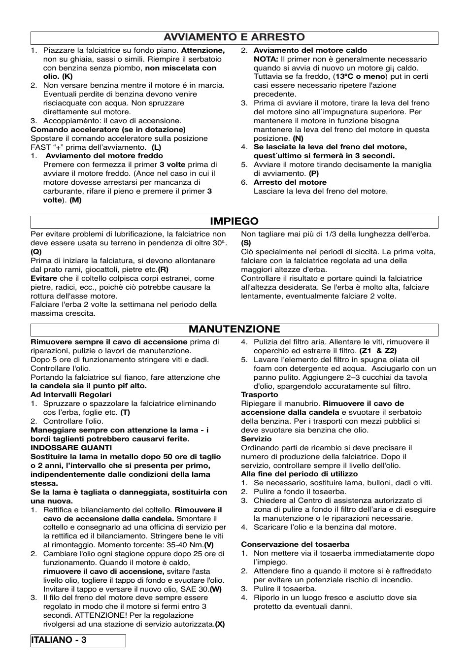 Avviamento e arresto, Impiego, Manutenzione | Italiano - 3 | Husqvarna 5118761-06 User Manual | Page 50 / 64